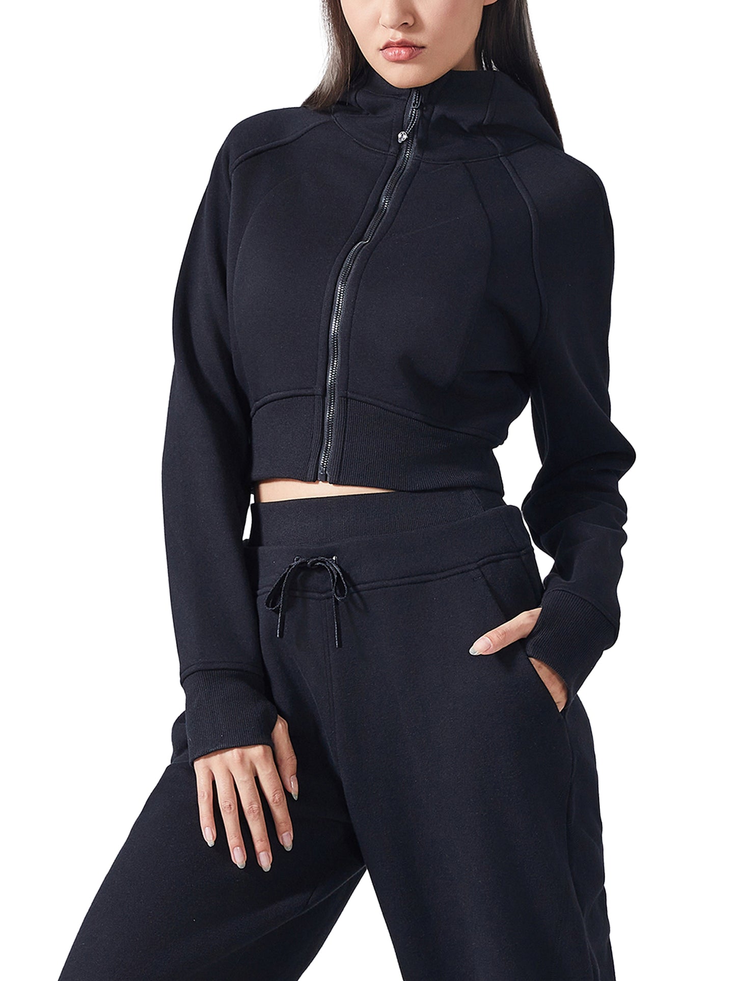 Blueberry Athletic Cropped Zip-Through Hoodie