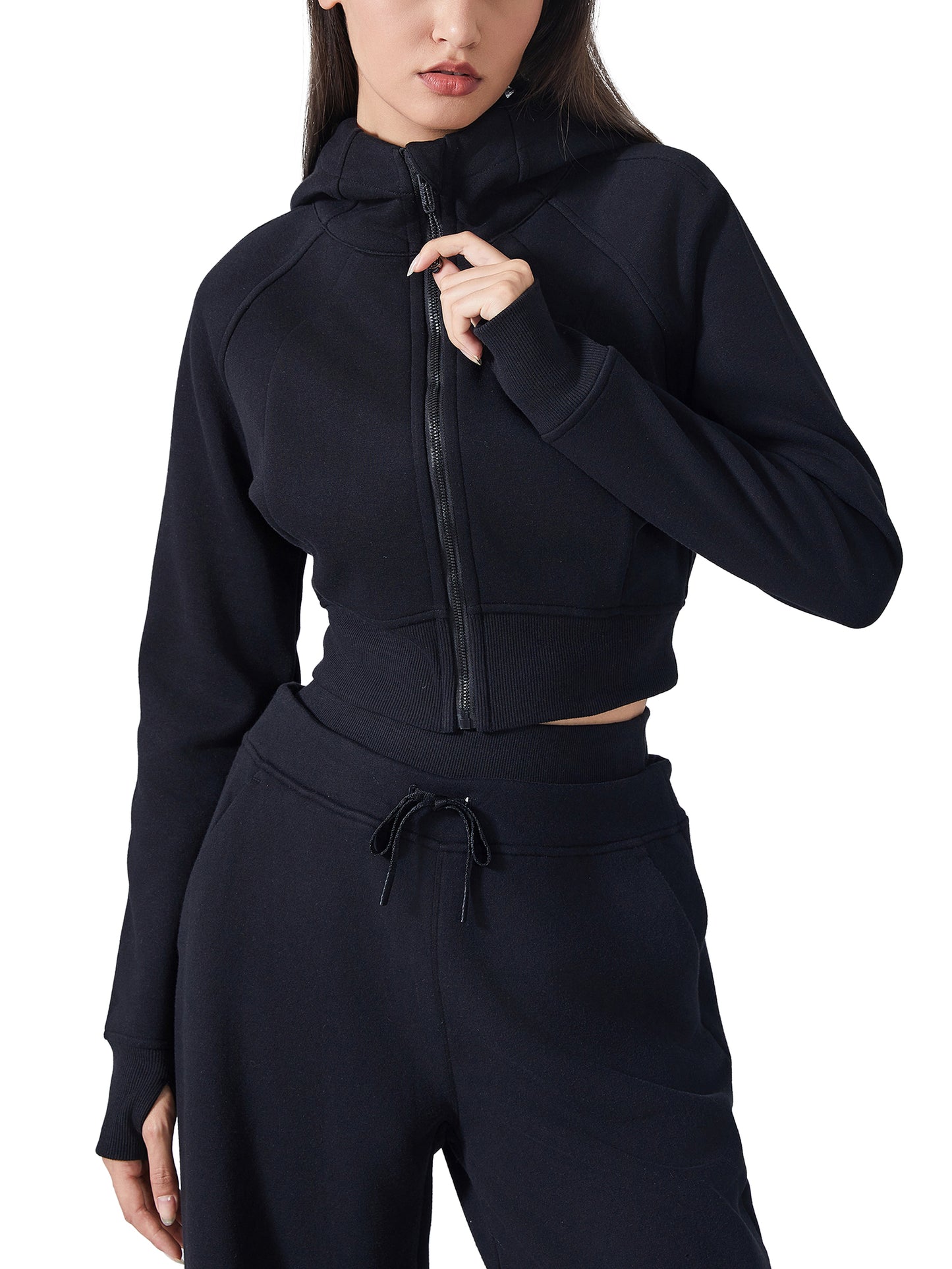 Blueberry Athletic Cropped Zip-Through Hoodie
